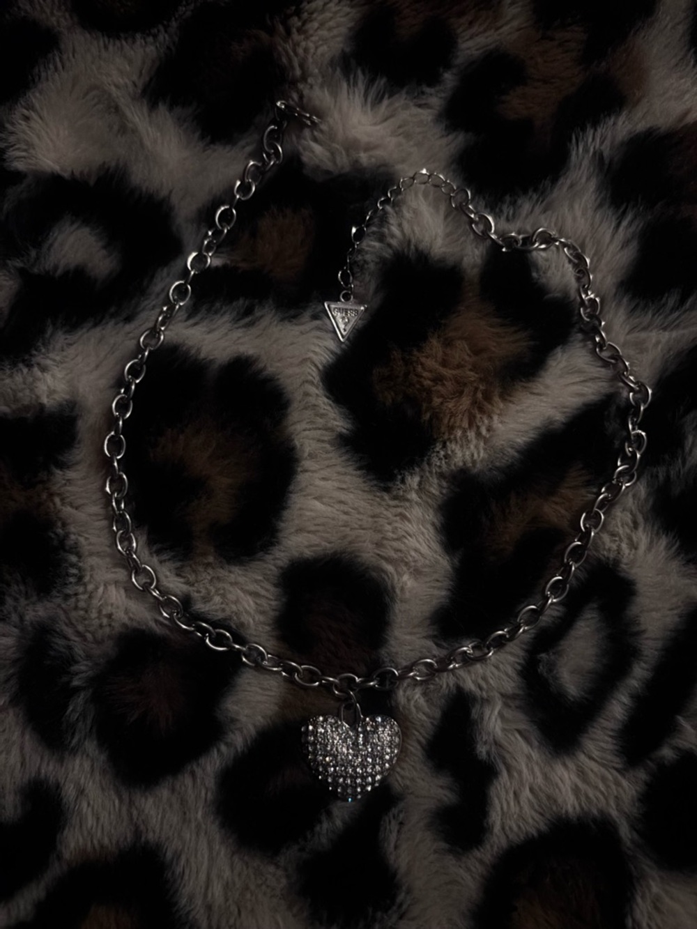 Guess Silver-Tone Crystal Heart Pendant Necklace